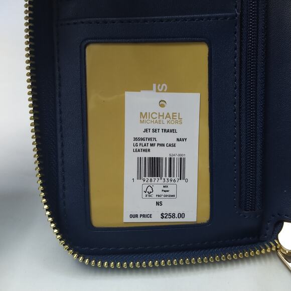 Michael Kors Jet Set Travel Navy Blue Leather Zip Around Phone Case Wallet - NWT - Picture 13 of 16